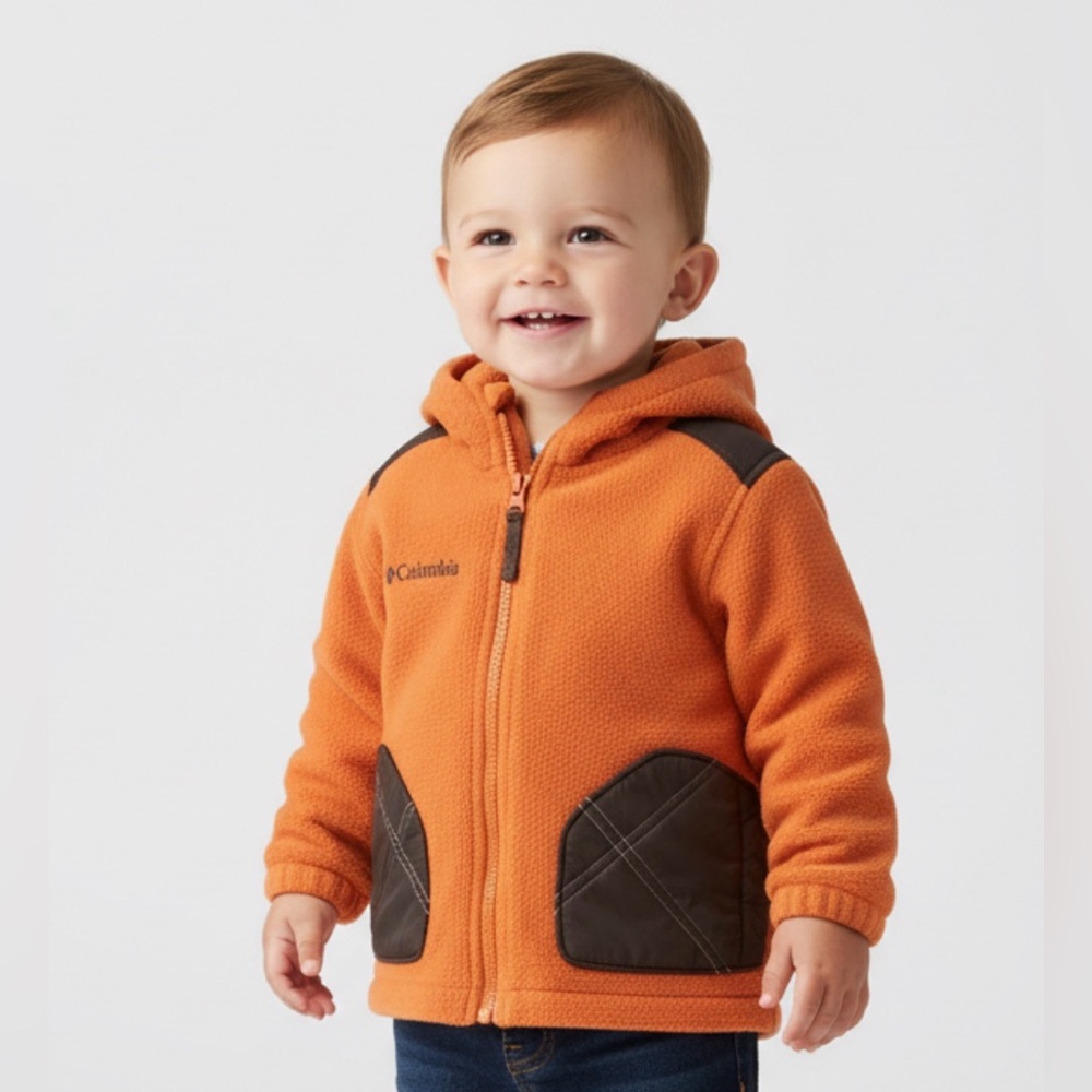 Columbia Kids Orange Fleece Full-Zip Jacket with Hood & Brown Accents | Sz 24M